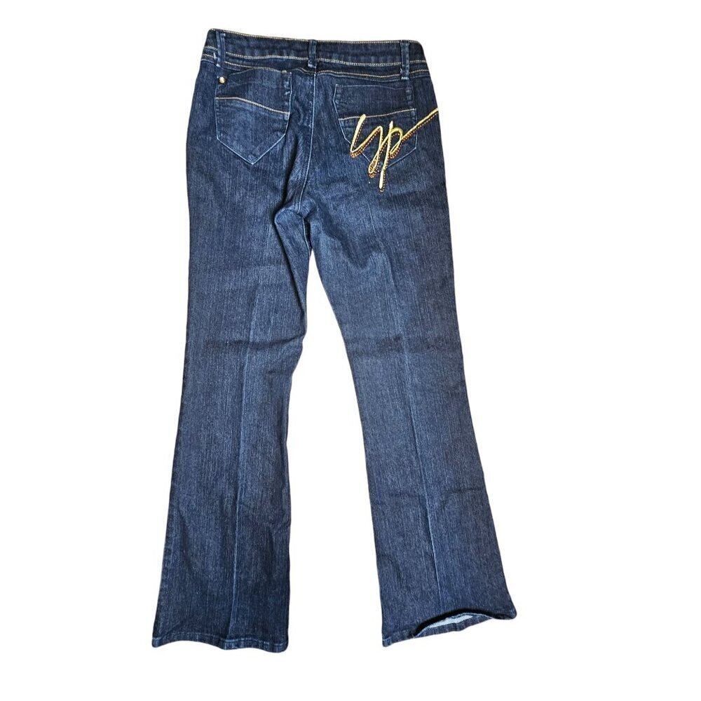 Southpole Flared Jeans Logo Embroidered Pocket Dark Wash‎ Denim Womens 11x32 Y2K